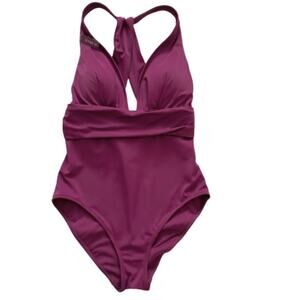 Adore Me Swimsuit One Piece Monroe Contour Purple Halter V-Neck Ruched Large NEW